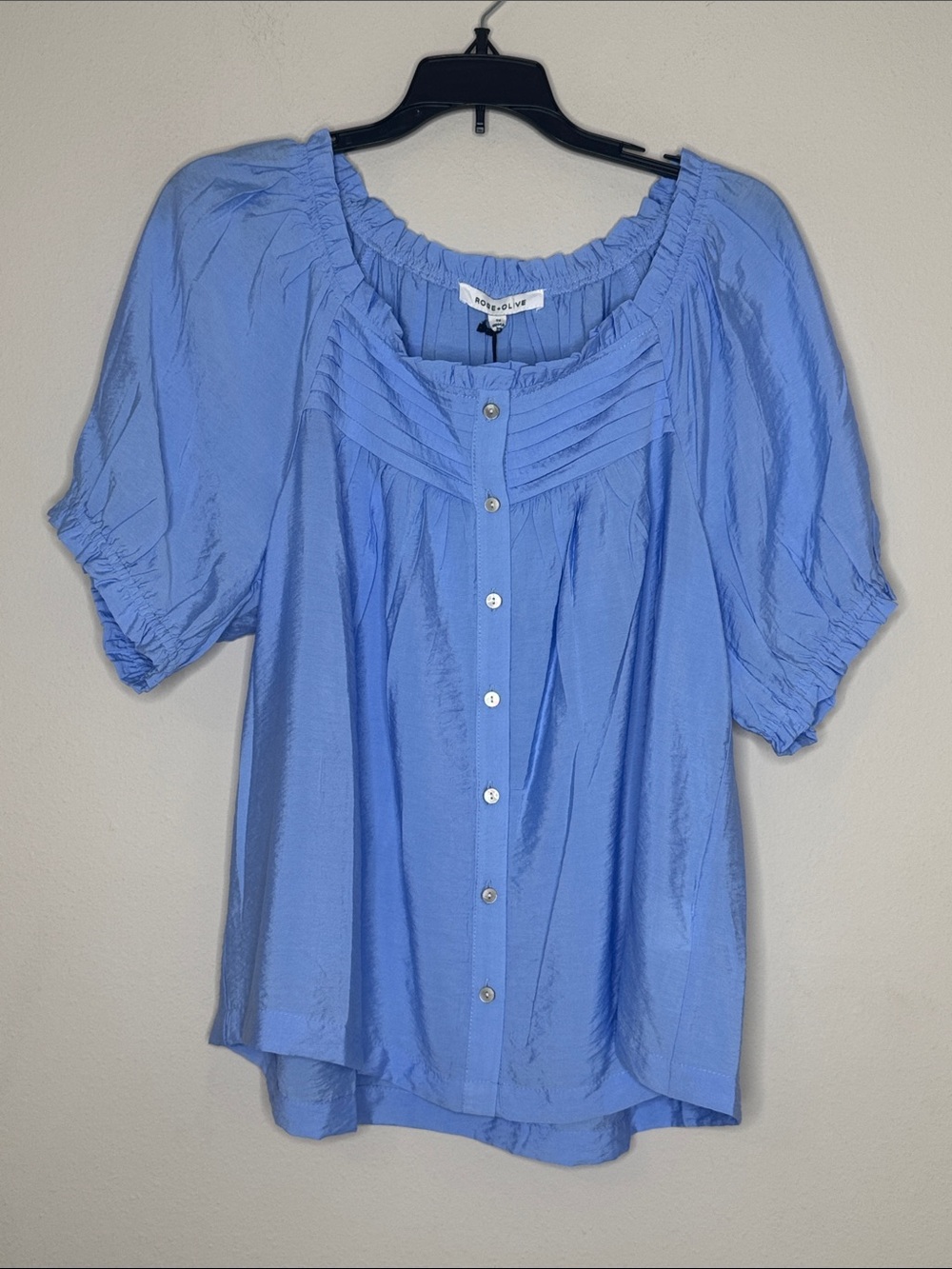 Rose & Olive Light Blue Button-Front Peasant Blouse